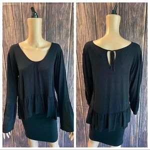 Mossimo Supply Co. size large black flowy boho ruffle long sleeve blouse